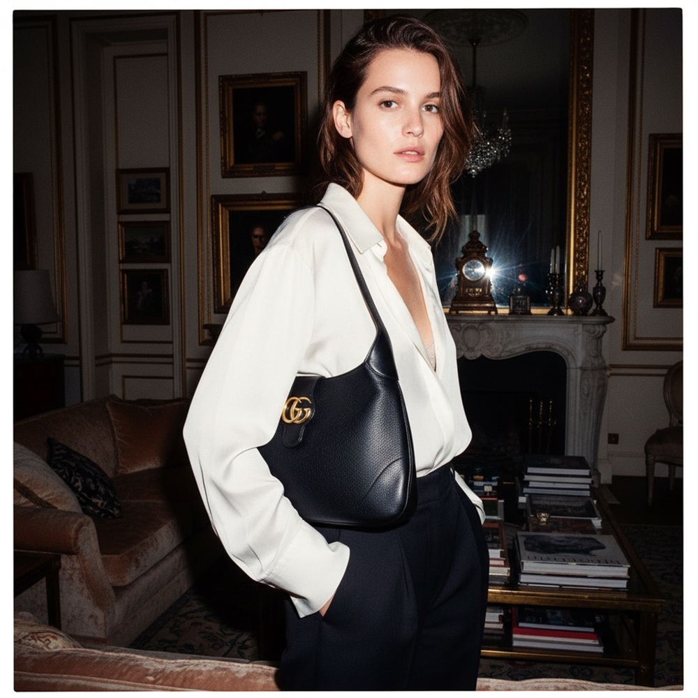 Gucci Aphrodite Medium Shoulder Bag – Black Goatskin Leather - Picture 5 of 16